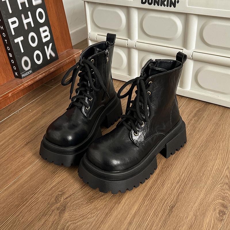 Brown Patent Leather British Martin Boots Women's 2025 Autumn New Thick-soled Heightening Sweet and Cool Versatile and Thin Short Boots