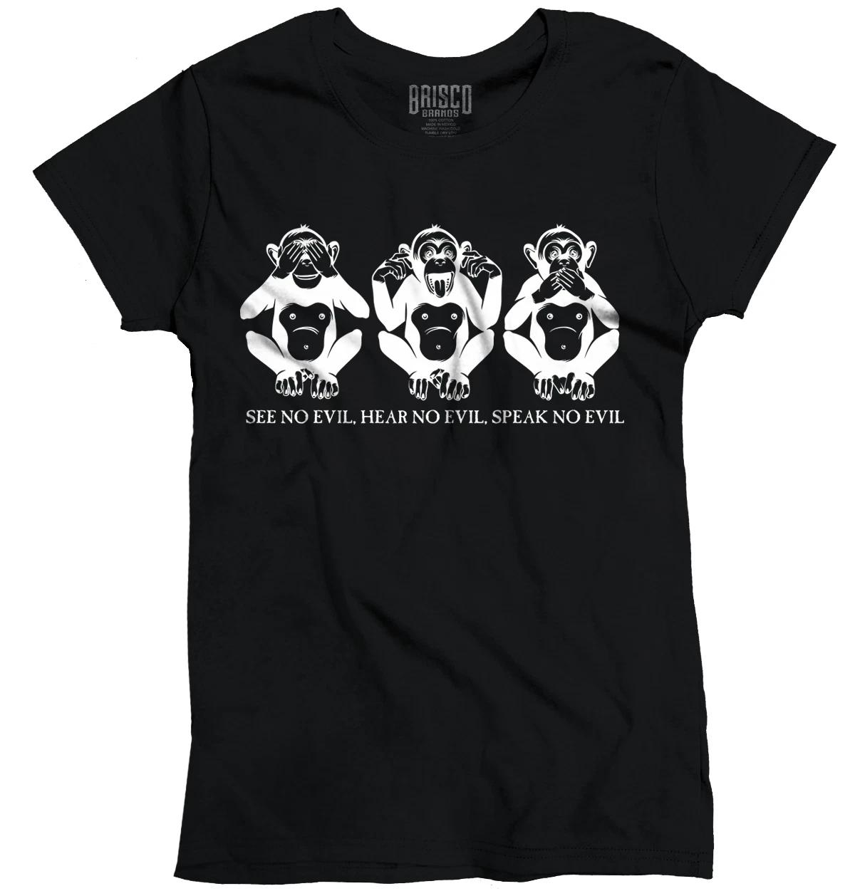 Wise Monkeys See Hear Speak No Evil Saying Womens Top Junior Graphic Tee L