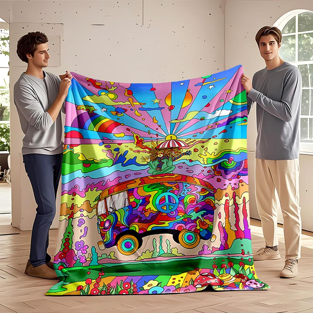 Psychedelic Peace Bus Blanket for all seasons blanket lunch break throw gift