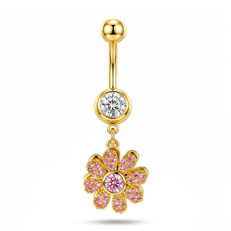 Golden Zircon Belly Button Rings Stainless Steel Long Pendant Women Charming Navel Jewelry Daily Wear Belly Button Rings