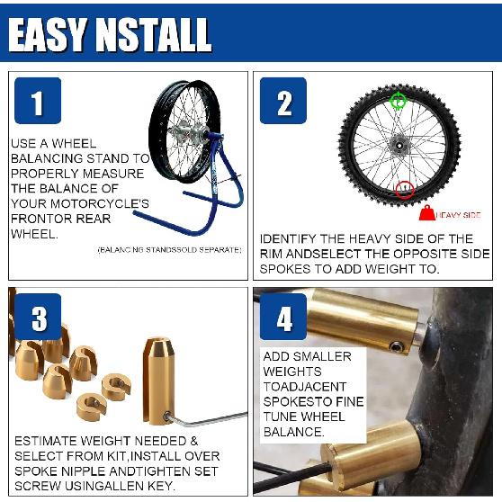 JiiinMiiin 14 Pack Brass Motorcycle Reusable Wheel Spoke Balance Weights Refill Kits Compatible With Super Motor, Dual Sport, Metric Cruisers,