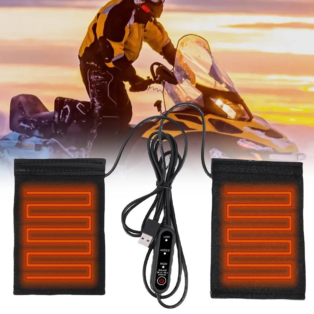 12V USB Motorcycle Heated Handgrips 3 Gears Electric Heated Handle Cover Anti Slip Handlebar Heater Warmer for Outdoor Riding