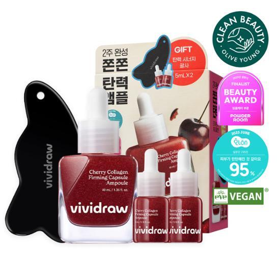 [Ceramic Gua Sha Planning/Collagen Elasticity] Vivid Draw Cherry Collagen Firming Capsule Ampoule 40ml Planning (+ Gua Sha Free), Korea Cosmetics