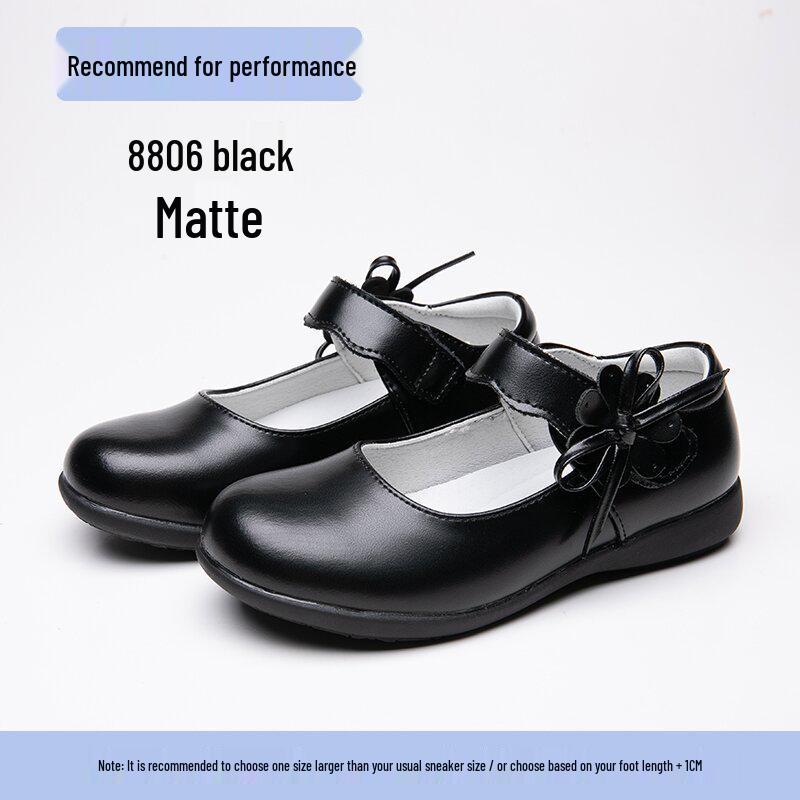 Black Genuine Leather Children's Performance Shoes - Little Princess Campus Style