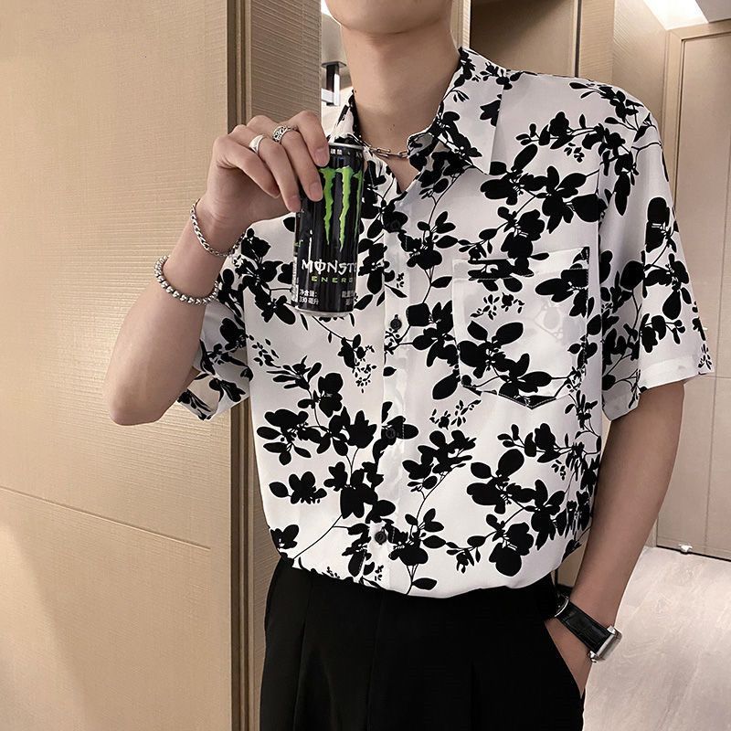 Men's Clothing Broken Flowers Shirts Stylish Pockets Spliced Summer Turn-down Collar Loose Casual Vintage Single-breasted Shirts