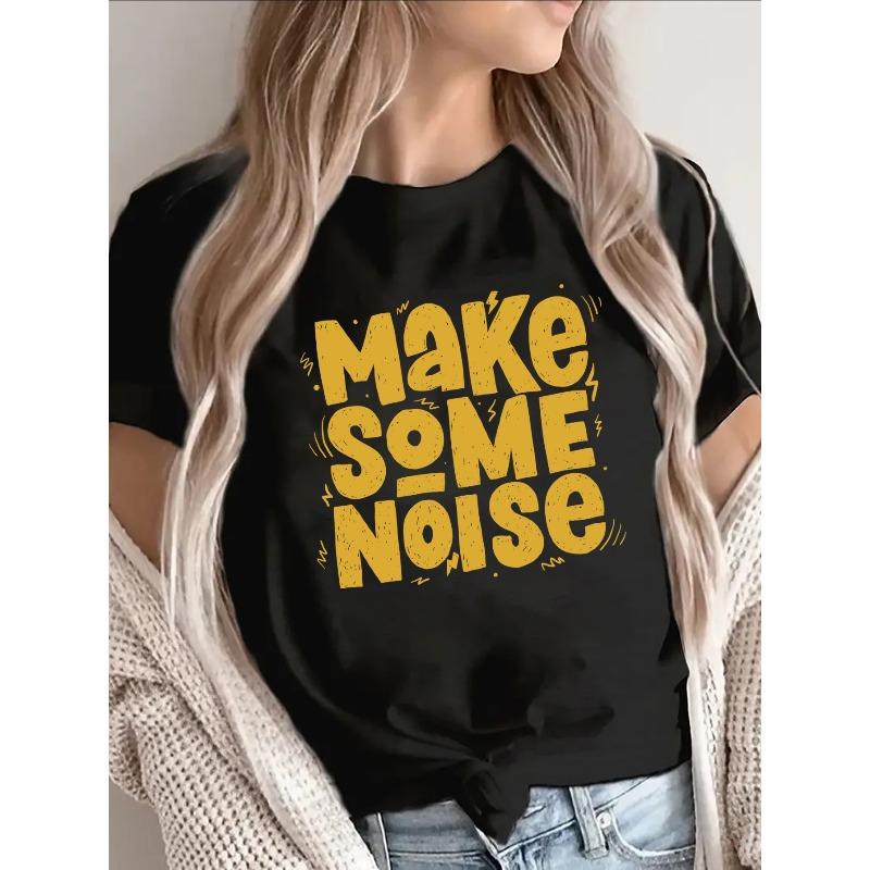 

Womens Black Bold Make Some Noise Yellow Print Short Sleeve Casual Tee S чёрный
