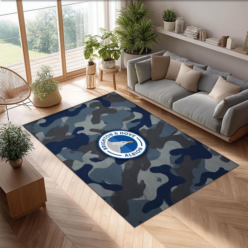 Brighton & Hove Albion Football Print Crystal Velvet Rug, Comfortable Water Absorbent Non Slip Indoor Floor Carpet