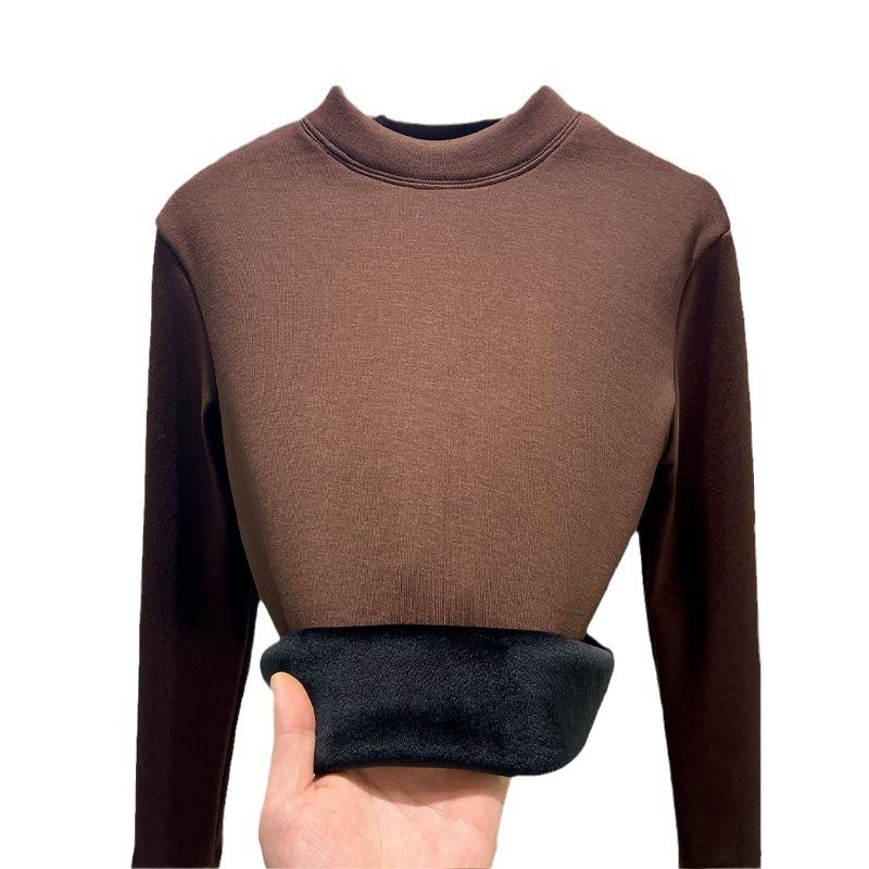 Winterverdicktes Samt-Unterhemd für Damen Silberfuchs-Samt Slim Innen warm Herbstmantel Rundhals-Oberteil Live-Stil