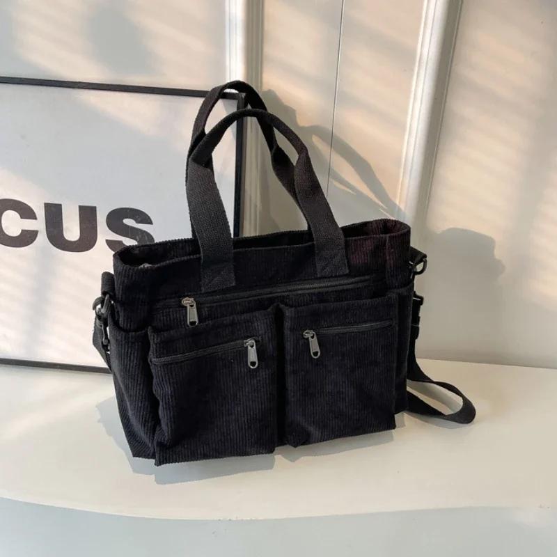 Female Large Capacity Corduroy Tote Bag New Korean Style Fashion Women Shoulder Crossbody Bag Worker Commuter Tote Handlebag