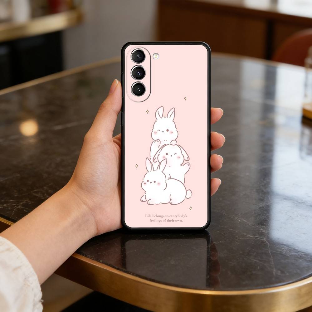 C-Cute R-Rabbit Phone Case For Samsung S25,24,23,22,30,21,10,9,Ultra,Plus,Lite,FE,4,5 G Soft Black Case