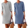 Elegant Plus Size Long Sleeve Tunic Kaftan Dress Casual Solid Color Cotton Linen for Women