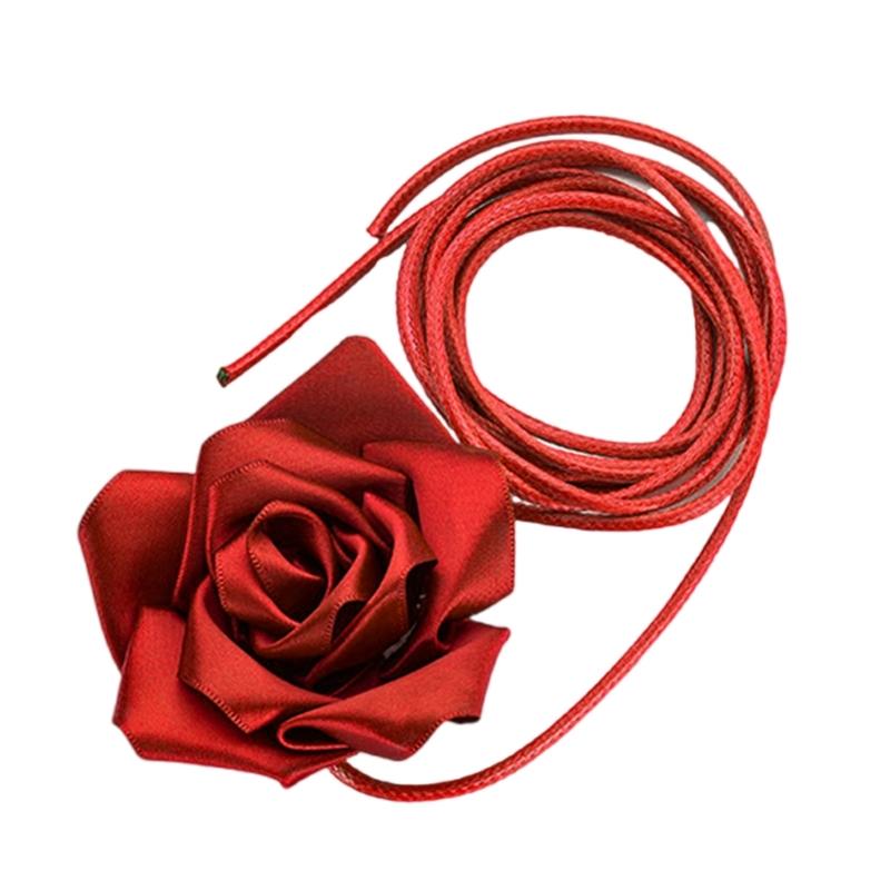 Ribbon Rose Flower Belt Adjustable Waistband Choker Necklace Waist Jewelry for Women Wedding Party Formal Event