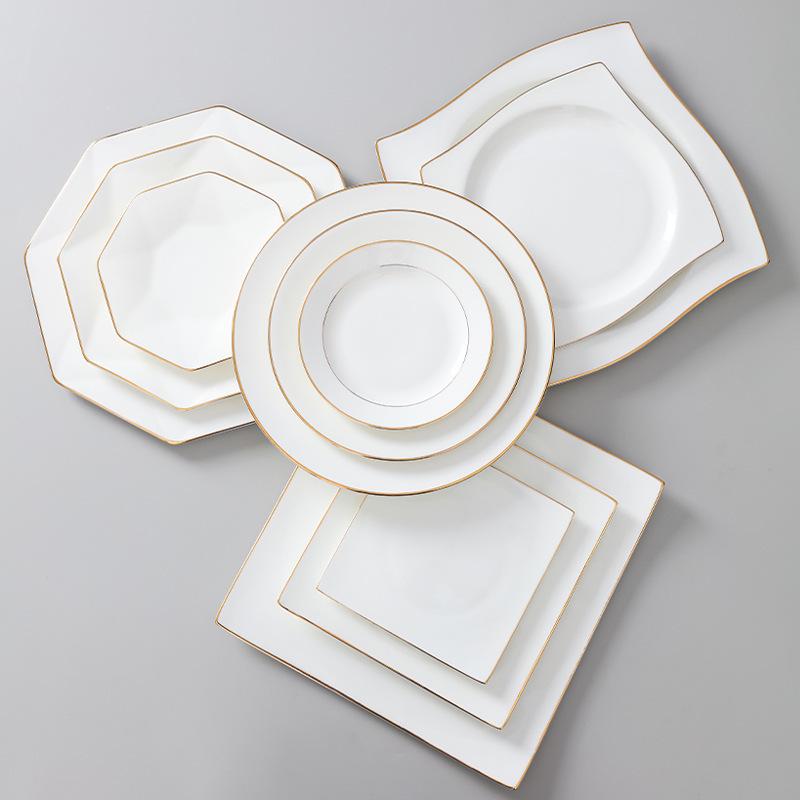 Gold Rimmed Jingdezhen Bone China Flat Plate - Elegant Ceramic Dinnerware for Home & Restaurant