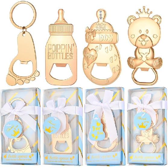 24 Pcs Baby Bottle Opener, Popping Girl Bear Footprint Keychain Bottle Openers with Pink Gift Box, Baby Shower Party Favors for Guests, Wedding