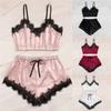 2025 Summer 2 Pcs Women's New Sexy Lace See-Through Pajamas Black Pink Cute Clothes Comfortable Breathable Suspender Shorts Set