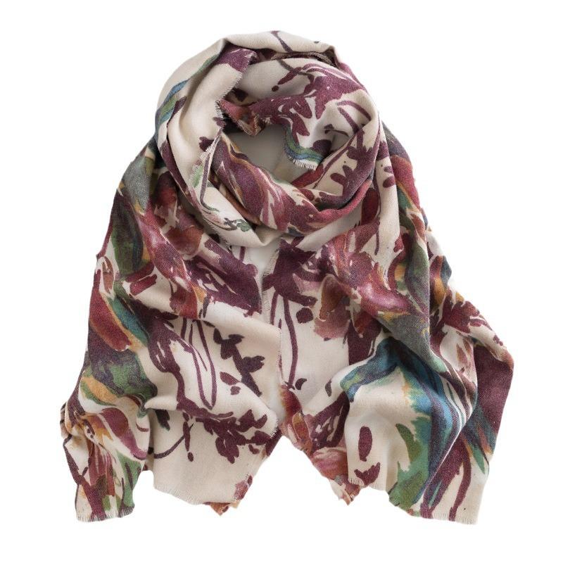 Winter Printed Scarf for Women Imitation Cashmere Warm and Cold  Proof Scarf Fresh and Sweet Shawl Korean Style Scarf