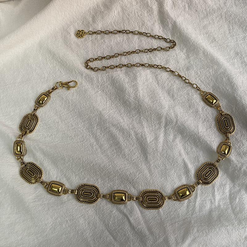 New Carved Geometric Retro Waist Chain for Women's Metallic Elegant Versatile Western Classic