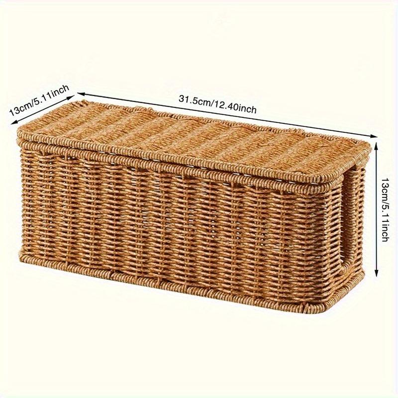 

Rattan Cable Box - PE Storage Basket with Lid for Cords, Chargers & Office Supplies. темные хаки