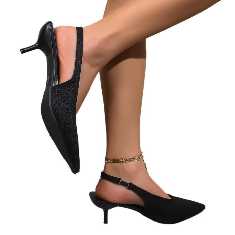 Fashion Fashion Pointed Toe Mid Heels Women Sandals 2025 Summer Elegant Shoes Slingback Pumps Slippers New Classical Dress Zapatillas