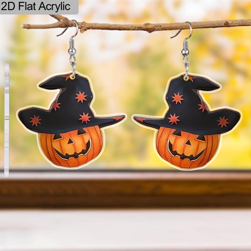 2D Flat, Black Hat Pumpkin Gentleman Acrylic Earrings Halloween Earrings Holiday Earrings Cartoon Earrings Party Gifts Halloween Gifts Women Gifts