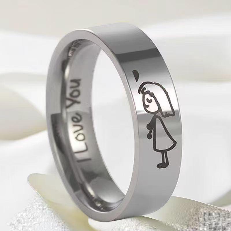 "Frosted Stainless Steel Couple Rings - Non-Fading Niche Design"