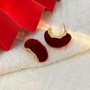 Vintage Wine Red Velvet C-Shaped Earrings for Women Girls Temperament Elegant Stud Earrings Daily Commute Jewelry Accessories