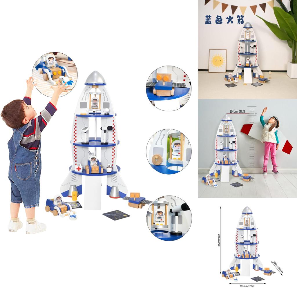 Wooden Space Rocket Model For Kids Educational Stem Toys With Building Blocks And Imagination Development