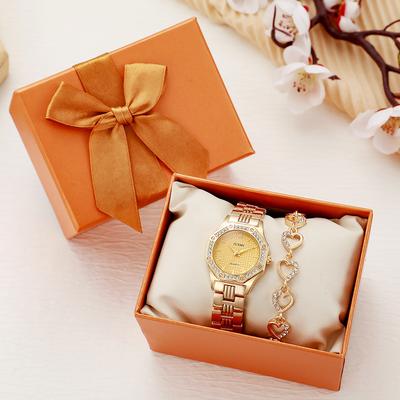 Leichter Luxus Mode Vintage minimalistischer Design-Sinn Diamant Stahlband Quarz Uhr heißer Verkauf Trend Damenuhr Armband Set