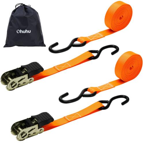 Ohuhu Cargo Tie-Down Belts, 2m, 25mm Wide, 680kg Breaking Load, Maximum Working Load of 225kg, Tie-Down Belts, Lashing Belts, Easy To Use, for Moving