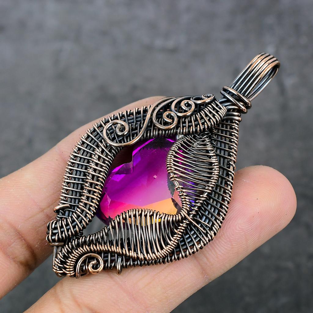 Pink Rubillite Handmade Copper Wire Wrap Jewelry Pendant 2.88" S0e63