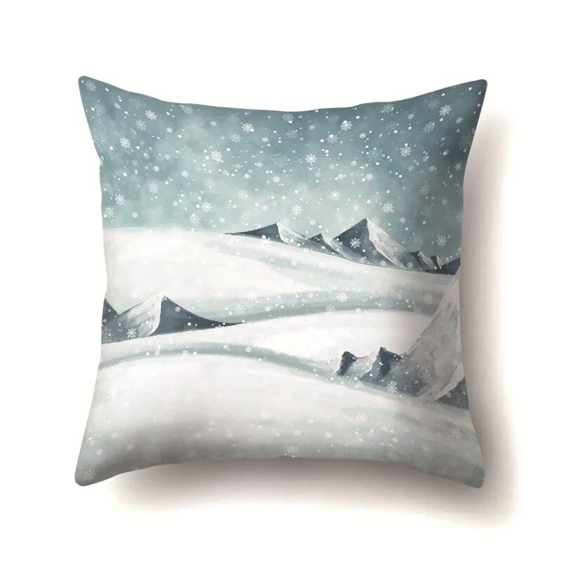 45x45cm Cartoon Fawn Snow Scene Pillow Cover Living Room Sofa Office Seat Car Waist Cushion   Home Decoration