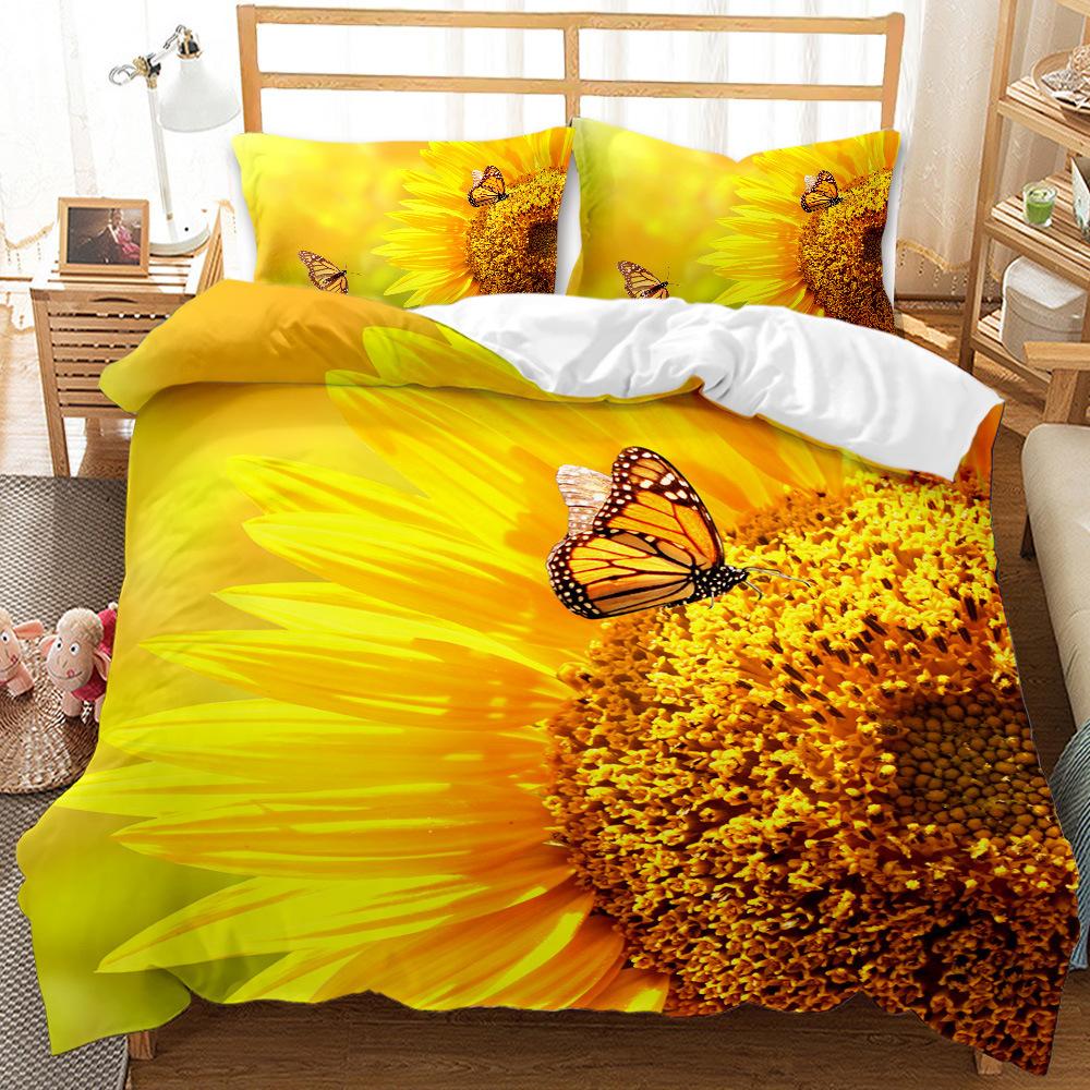 Butterfly Duvet Cover Set Oil Painting Yellow Blue Colour Animals Comforter Cover King Queen For Kid Girl Polyester Bedding Set
