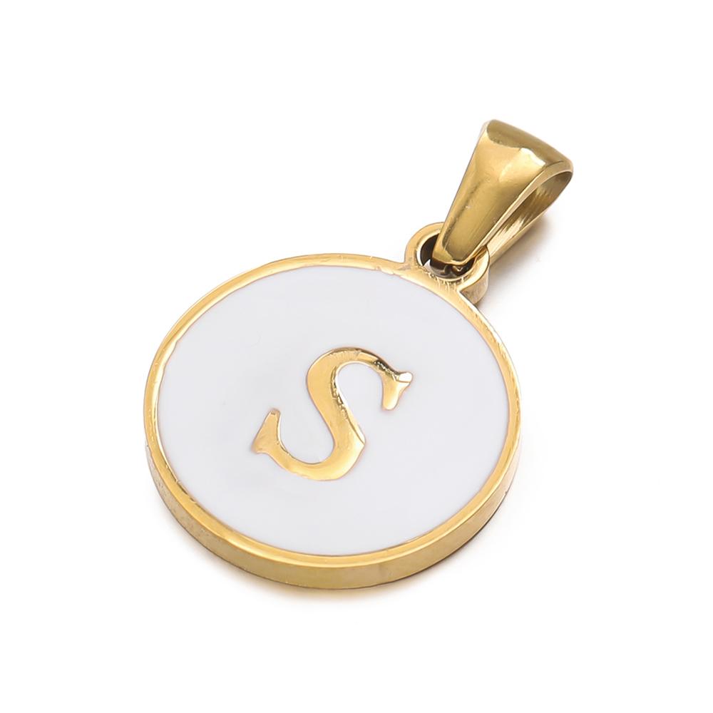 1pcs/pack Stainless Steel 26 Alphabet A-Z Letters Round White Pendants For DIY Bracelet Necklace Jewelry Making Accessories