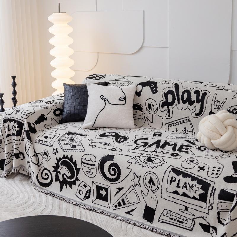 Ins Style Sofa Cover Cloth Double Cartoon Sofa Protective Cover Anti-cat Scratch Non-slip Jacquard Sofa Towel Sofa Cushion