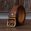 Belt Men's Korean-Style Retro Distressed Trendy Unique Double Needle Brass Buckle Genuine Leather Pure Cowhide Denim Belt