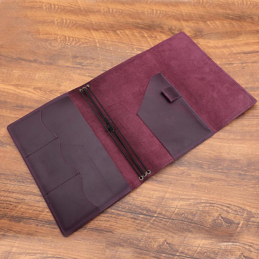 Retro A5/A6 Crazy Horse Cowhide Book Cover with Card Slots - Portable Diary & Travel Binder