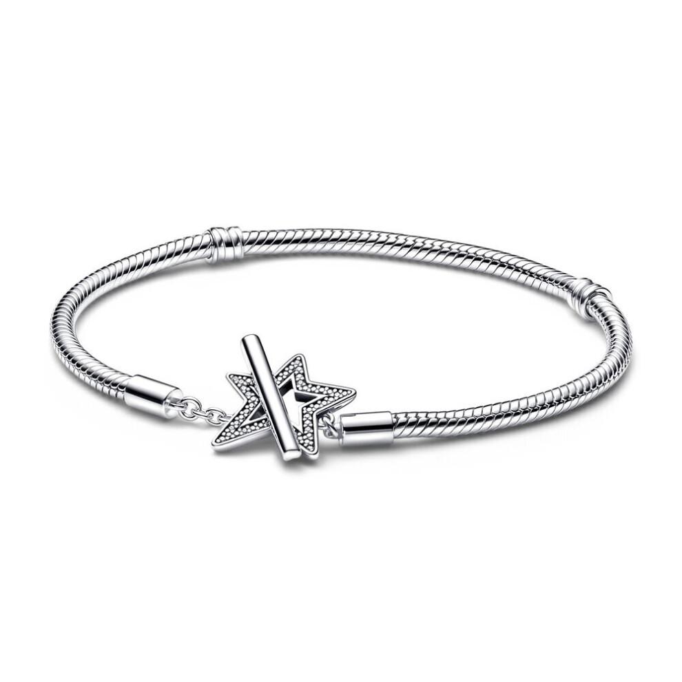 925 Sterling Silver Asymmetric Star T-bar Snake Chain Bracelet Fit Women Bead Charm Jewelry
