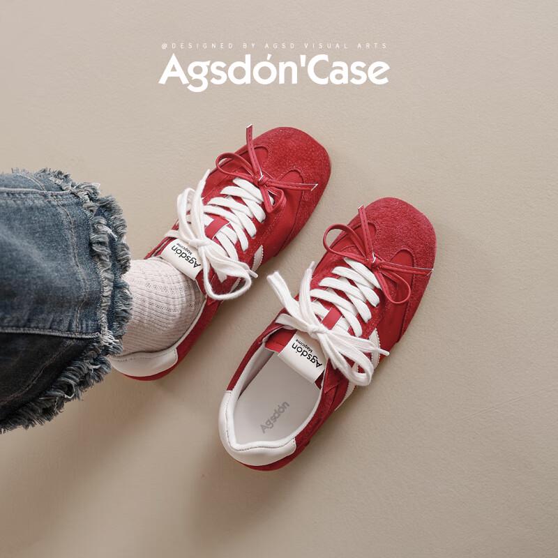 Agsdon Women s Retro Bowknot German Trainer Shoes 39