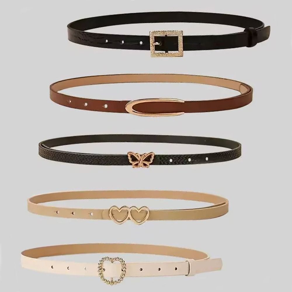 5Pcs/Set Butterfly Button Women's Belt Y2k Waistband Fashion Retro Pin Buckle Belt  Pants