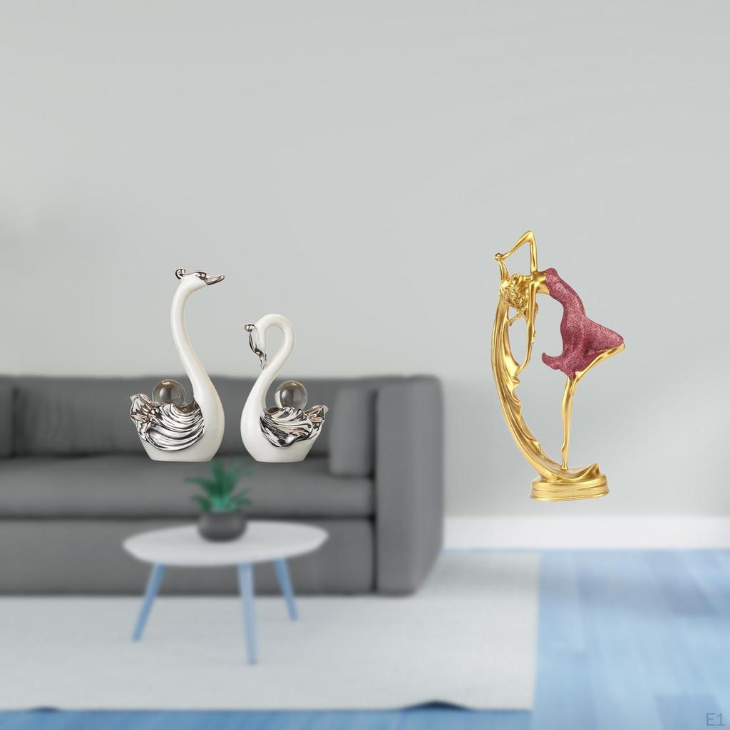 Porcelain Swan And Ballet Dancer Figurine Collection Elegant Animal Ballerina Statue Ornament