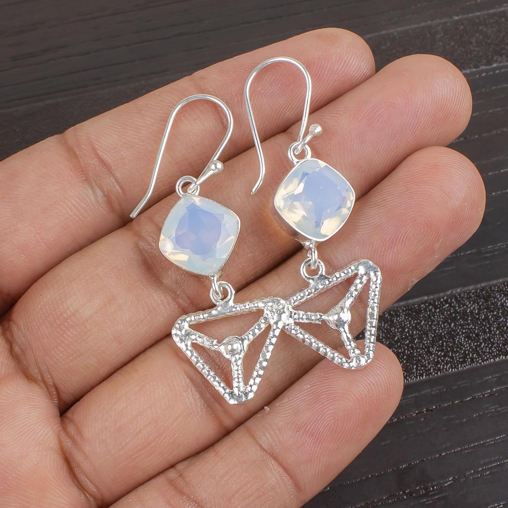 Milky Opal Gemstone Jewelry, 925 Sterling Silver Earrings, Handmade Beautiful Silver Jewelry For Wedding Gift