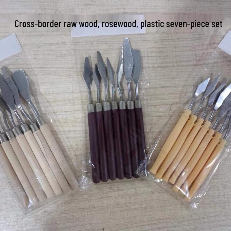 Stainless Steel Pigment Palette Knife Set for Oil Painting - Flat & Pointed Heads, Wooden Handles