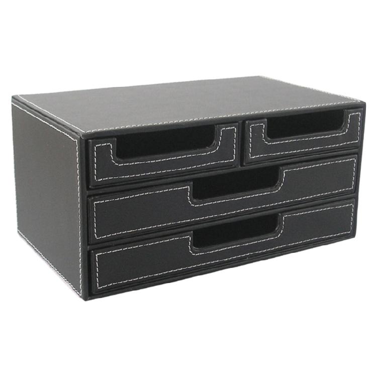 Desk Organizer with 4 Drawers Stationery Storage Box PU Leather Desktop Organizer Bills Collection Holder 1