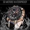LIGE Men's Multifunction Quartz Watch LG9899A Black Genuine Leather Strap Chronograph Date Display Water Resistant