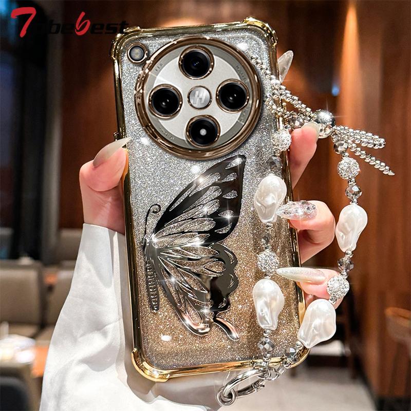 Laser Butterfly Shockproof Plating Glitter Bracelet Case For OPPO Find X8 Pro X8S Plus X7 Ultra Silicone Cover