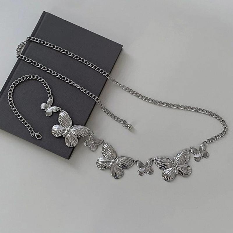 Bohemian Style Butterfly Blue Water Diamond Waist Woven Handmade Wooden Bead Belts Y2K Retro Belt Waist Chain Accessory Skirt