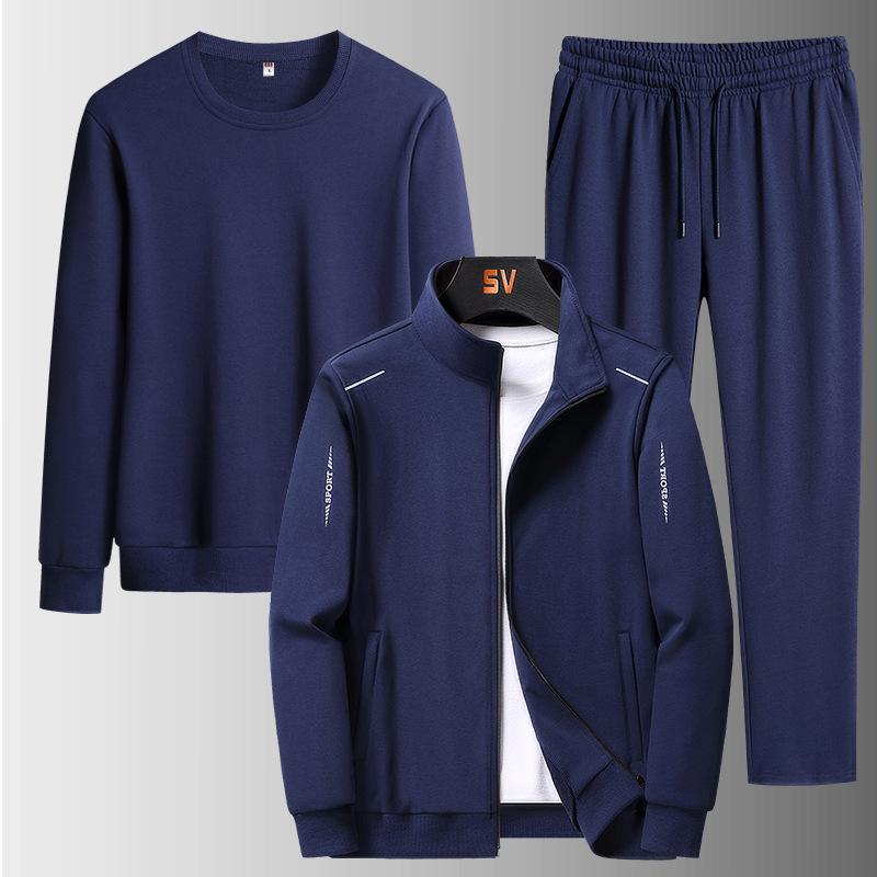2026 spring new men's casual cardigan sweater jacket set stand-up collar simple thin sports
