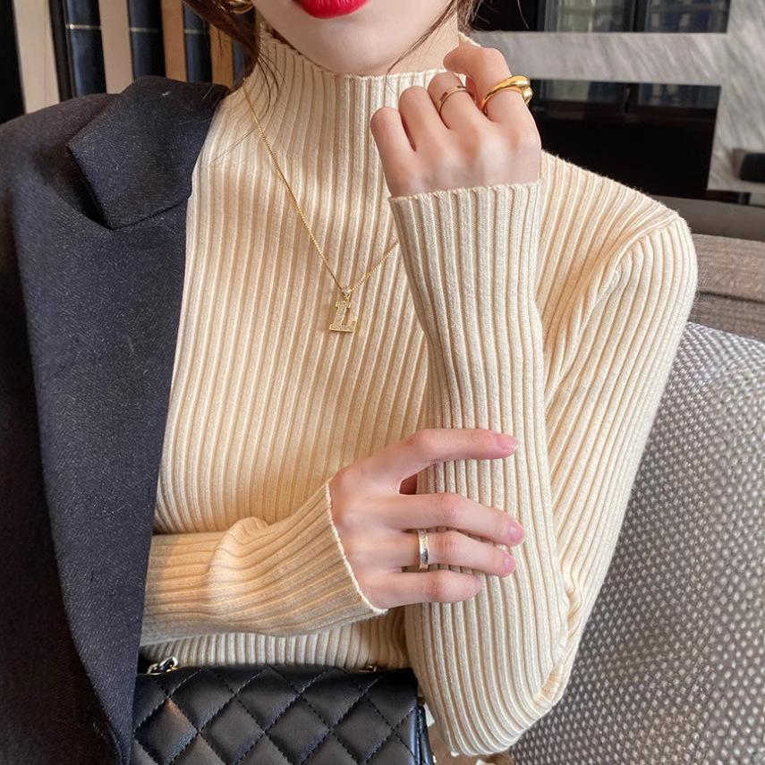 Elegant Solid Basic Knitted Tops Women Turtlneck Sweater Long Sleeve Casual Slim Pullover Korean Fashion Simple Chic Clothes