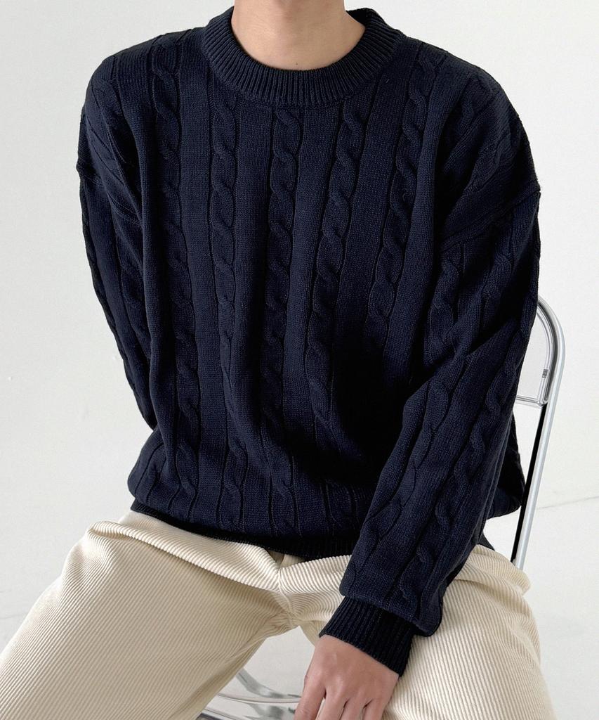 ORIGINALDAY Oversized Round Cable Knit Navy