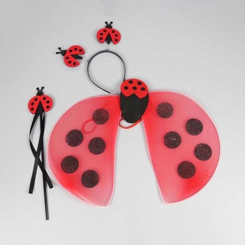 Lady Bugs Costume Star Wands Ladybird Wing Headbands Tutus for Dress Up Pretend Play Birthday Halloween Party Cosplays